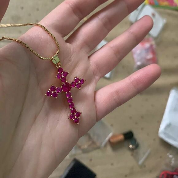 ❤️054❤️ Rose/Red Cross Necklace Pendant for Women & Girl’s Crucifix - Picture 6 of 16